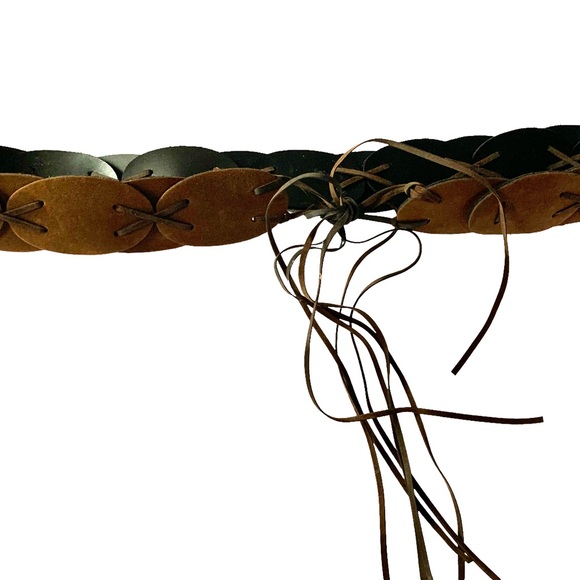 Black and Brown Leather Belt with Rustic Design - Picture 2 of 13